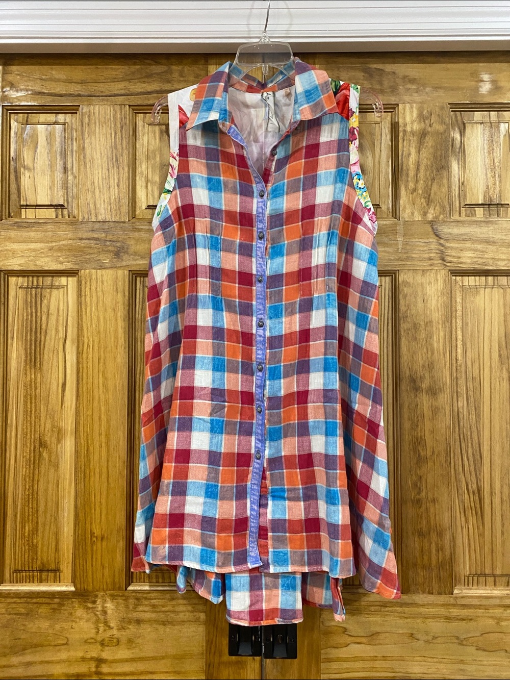 Aratta Multicolor Plaid Tunic - Orange, Red, Blue, Purple, Cream-Size Small NWOT